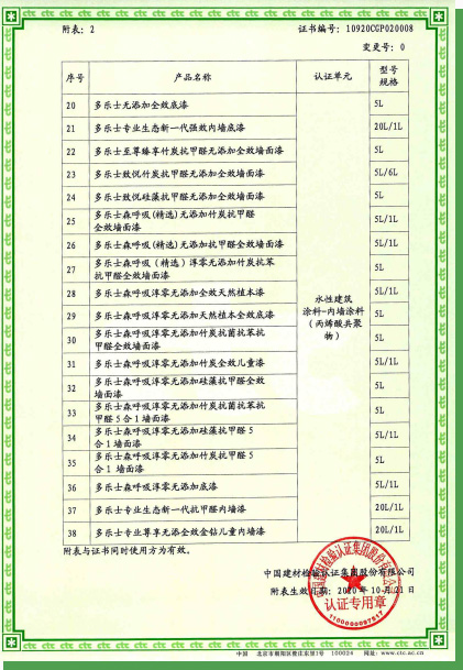 获得首批建筑涂料 “中国绿色产品”认证多乐士产品列表